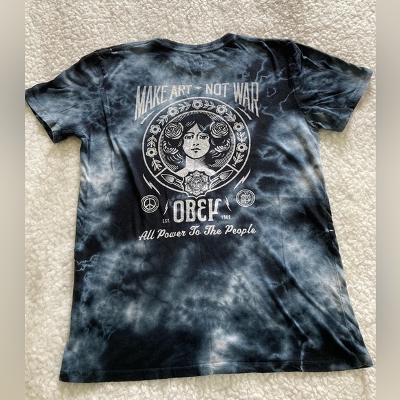 Obey navy blue tie-dye graphic T-Shirt, Make Art Not War, size XS, unisex - Picture 3 of 10